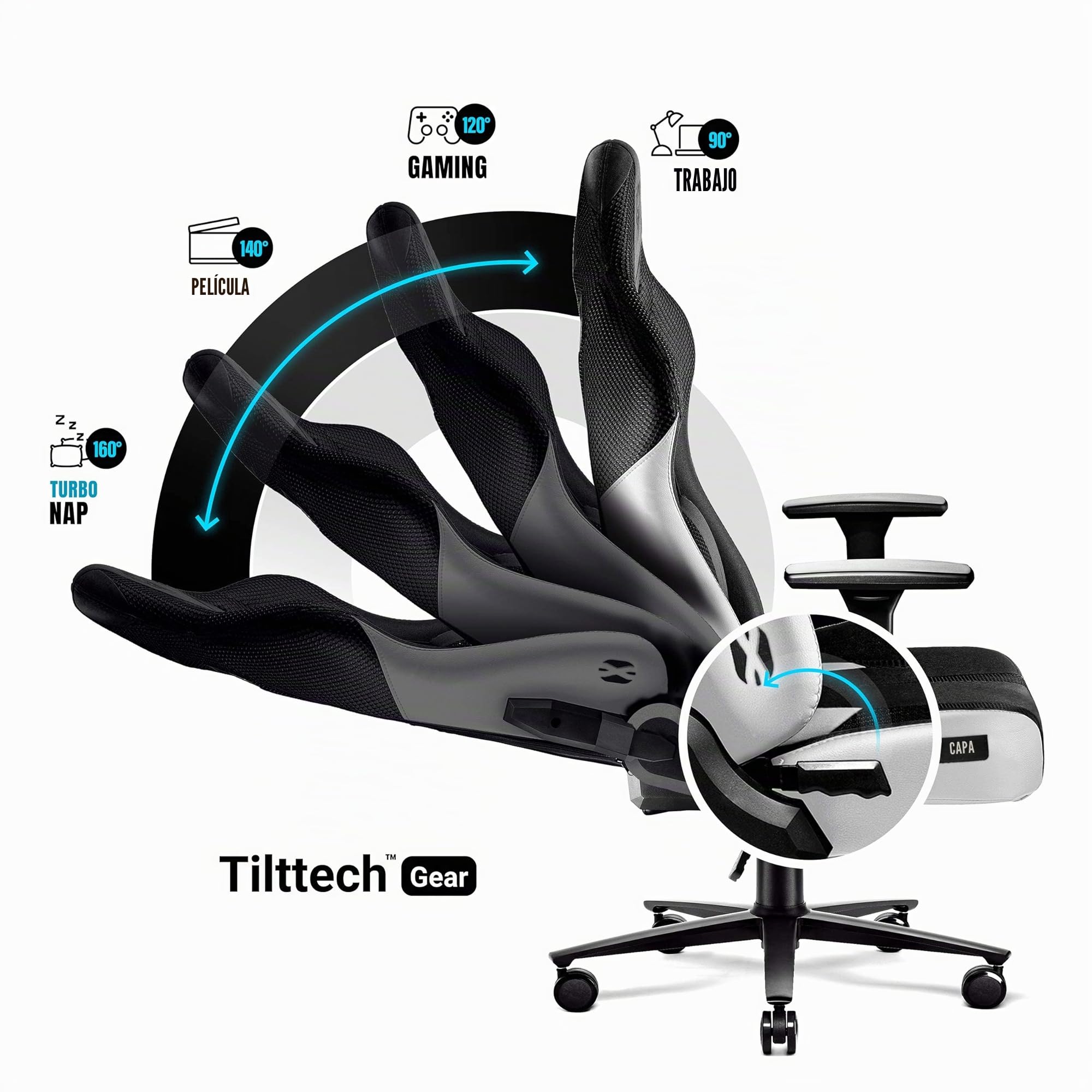 Diablo Silla Gaming Tela X-Player 2.0 - Silla Gamer con Reposabrazos 3D - Cojín Cervical/Lumbar Función de Balanceo - Silla de Oficina 160 kg - Cadeira Gaming Ergonómica - King (XL)