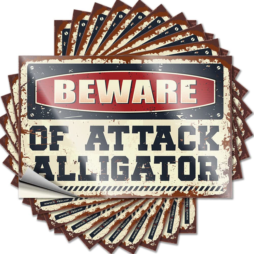 Beware of Attack Alligator Tattoo Decor for Man Cave | Square Bottle Removable Decal Pack(8X12CM)