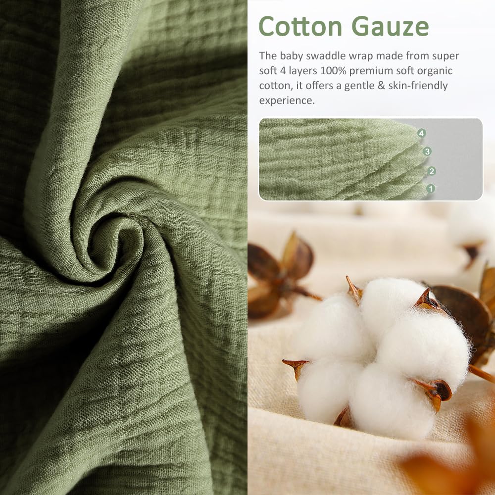HINATAA Baby Swaddle Wrap, Newborn Swaddle Blanket Wrap with Breathable Organic Cotton, Adjustable Swaddle Blanket - Image 2