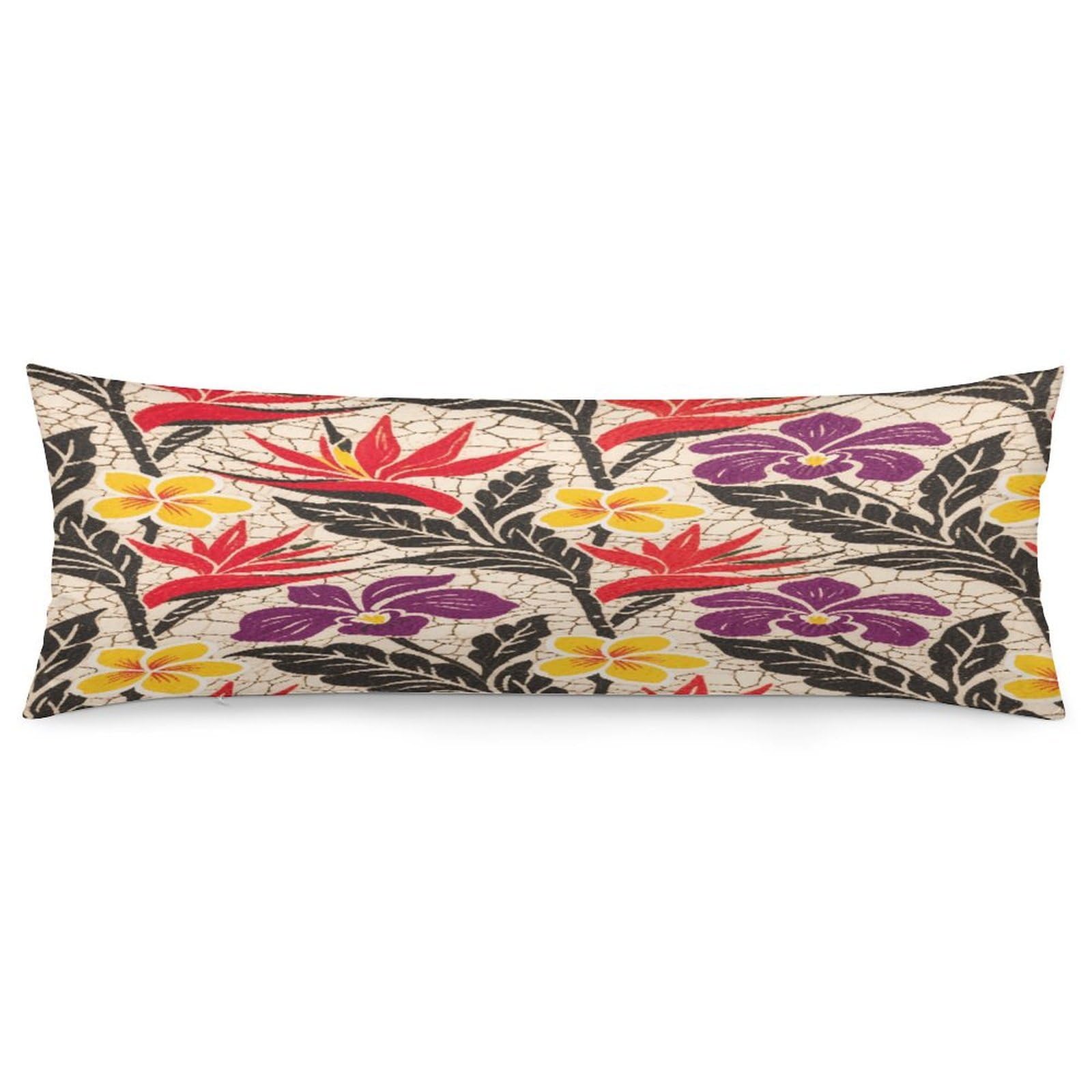 Tropical Flower Pillowcase Basics Body Pillow Pillowcase with Zipper Retro Pillows Protector Long Pillow Case Cover for Hot Sleepers and Night Sweats