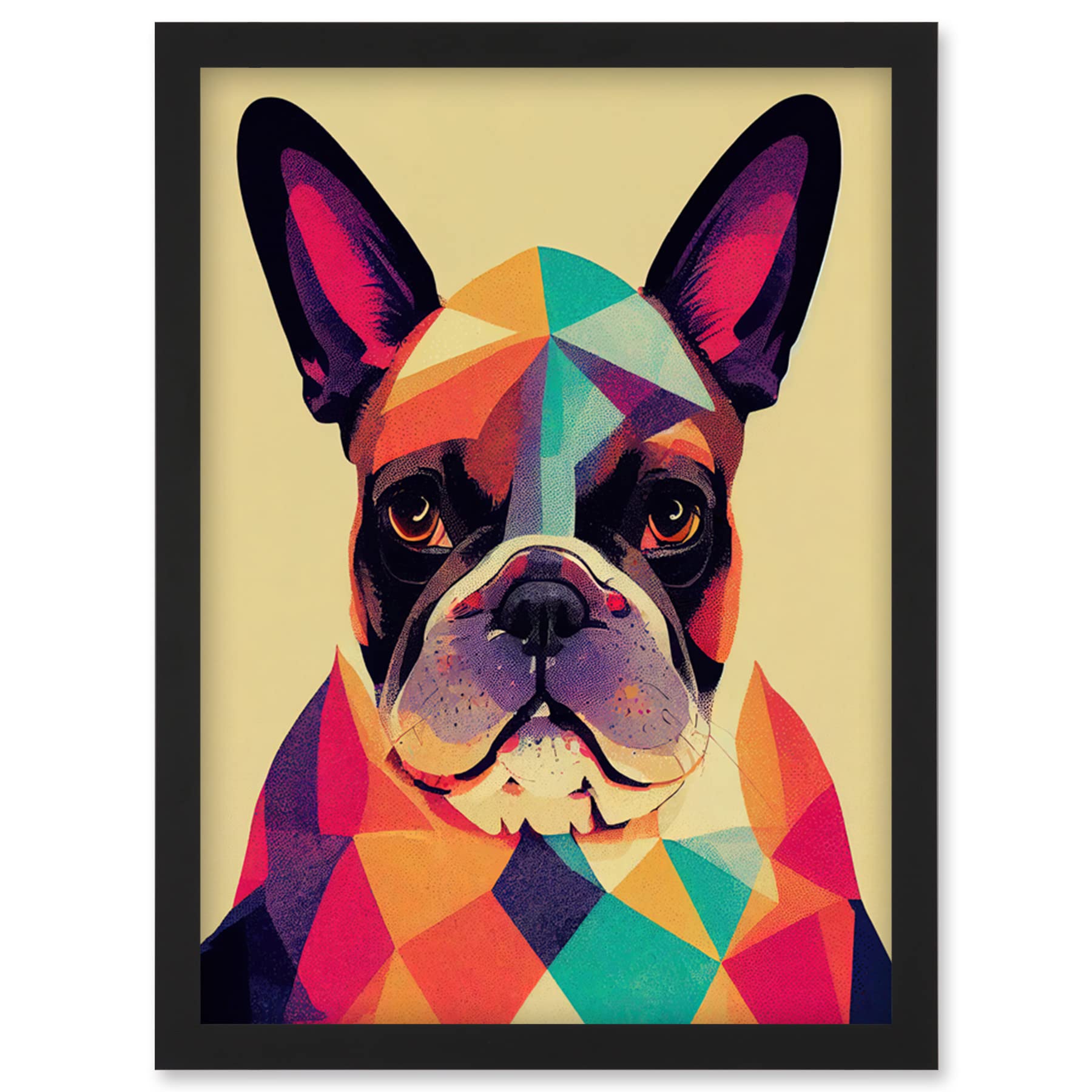 Artery8 Vibrant Colourful Geometric French Bulldog Portrait Design Wall Art PrintA4 Size from B&Q