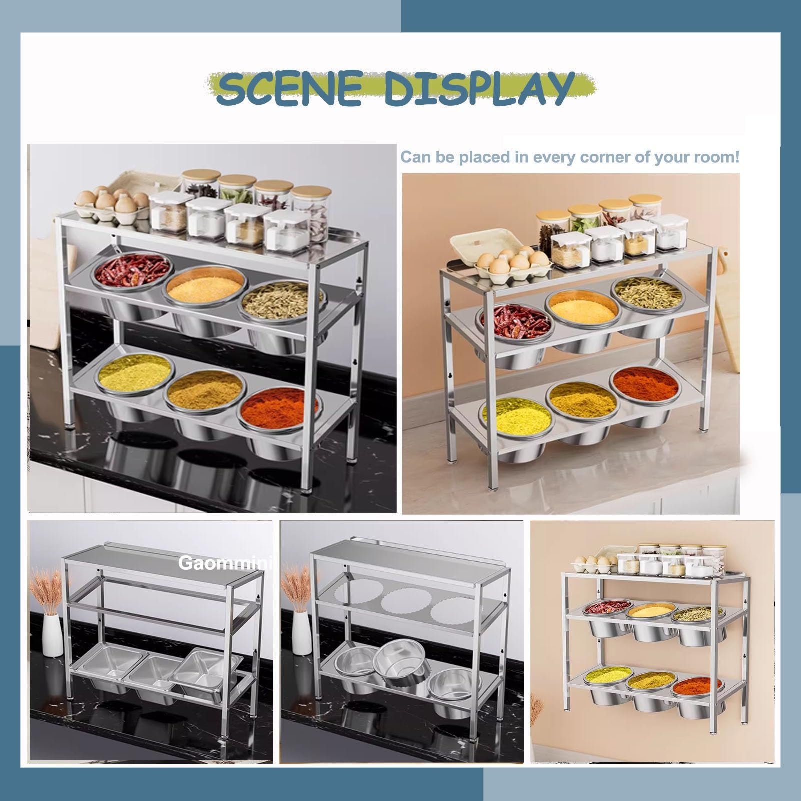 Adjuble inless Steel Se Rack con coperchio - Armadio salvaspazio Sto Solut per condimenti da cucina e dispensa - Perfetto per la casa nizat