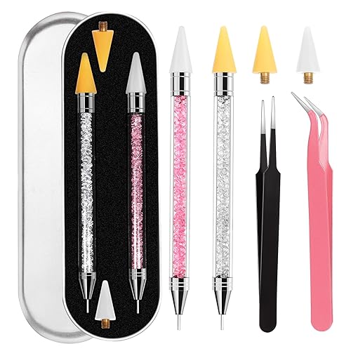 Herramienta para recoger diamantes de imitación con 2 puntas de cera, herramienta de gemas de diamantes de imitación para arte de uñas, accesorios