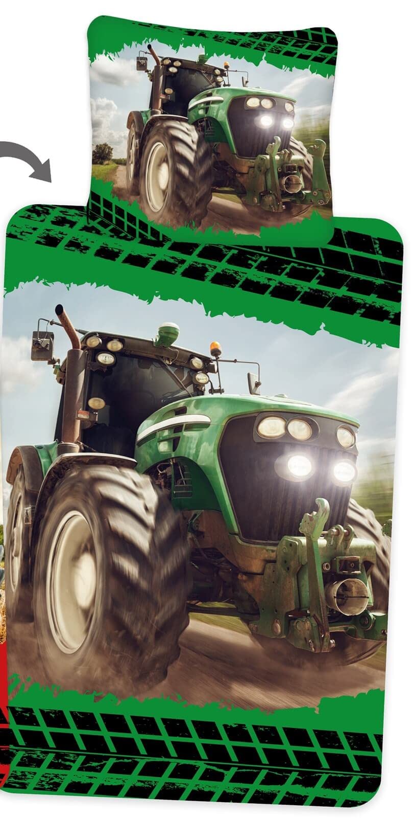 Traktor Partner-Bettwäsche mit Wendemotiv für 2 Personen Doppelbett Trecker Bettbezug 135x200 Kissenbezug 80x80 Baumwolle