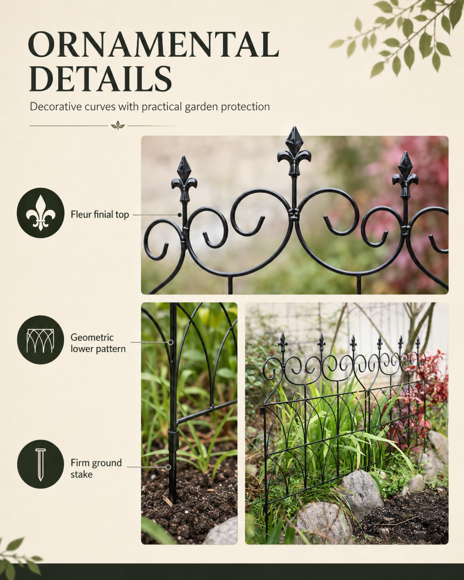 Artenzaun Aus Metall, Zaun Für Draußen Zaunpfosten, Frei Kombinieren Schnelle Montage Rostfrei Metall-Schutzzaun Für Blumenbeet, Hof, Terrasse,Schwarz,5 Panels