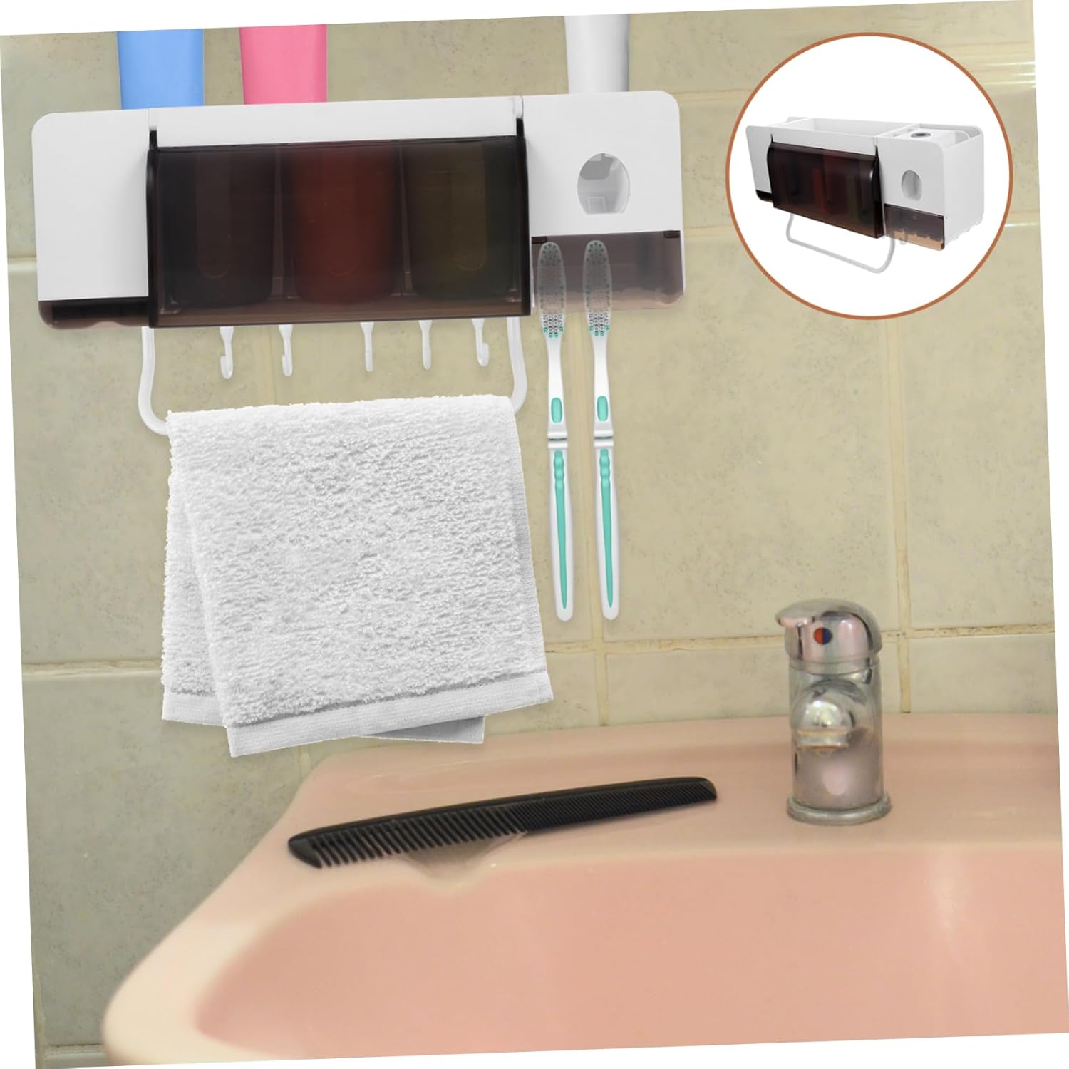 Amosfun Multifunctional Wall-Mounted Toothbrush Holder Easy Installation Strong Construction Organized Storage for Bathroom Accessories Space-Saving Design for Countertop Areas