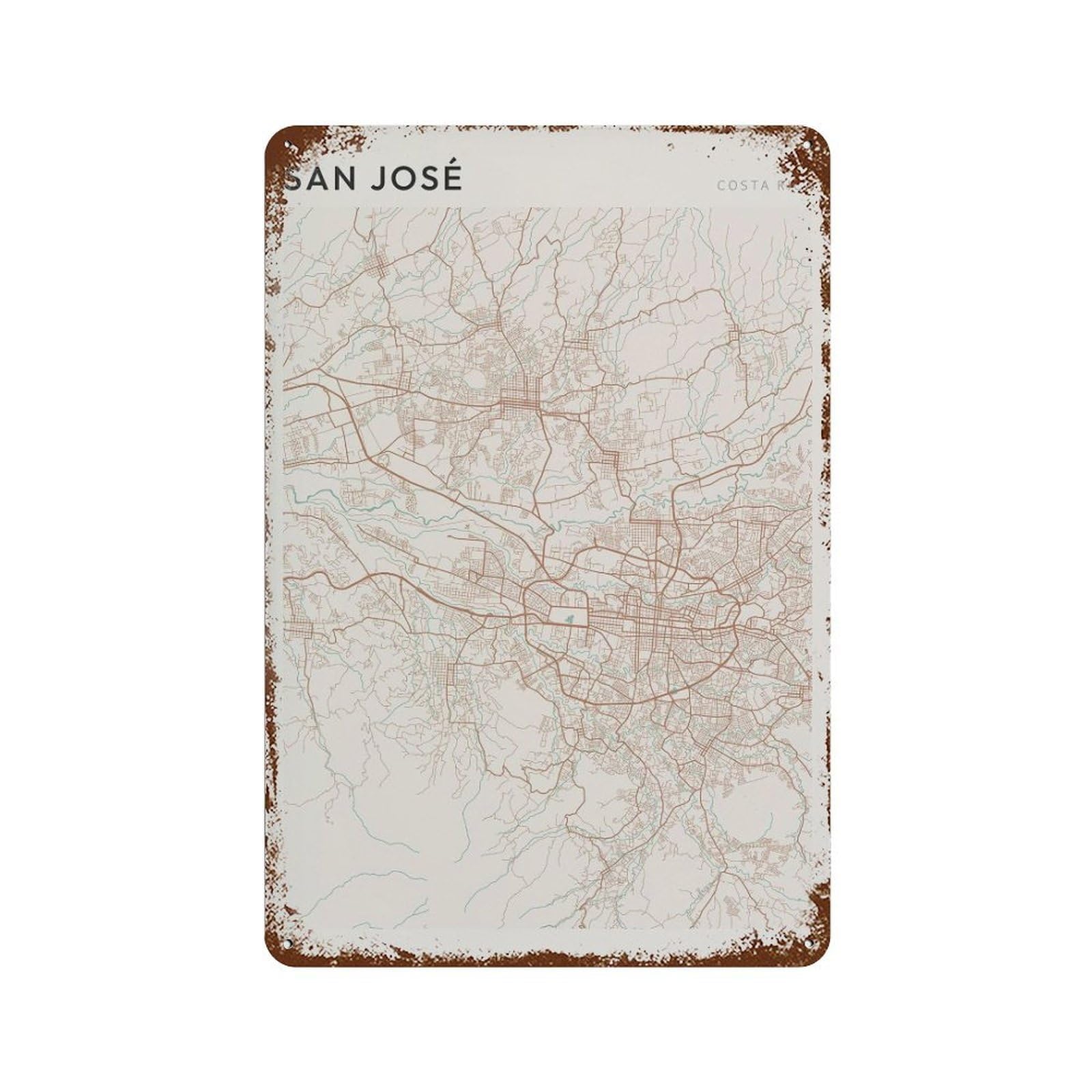 xiaoxiaoshen San Jose Map Costa Rica Travel Gift Farmhouse Decor Wall Decor Art Metal Tin Poster Modern Home Decor Art Home Bar Shop Decorations Vintage Sign 30x20cm