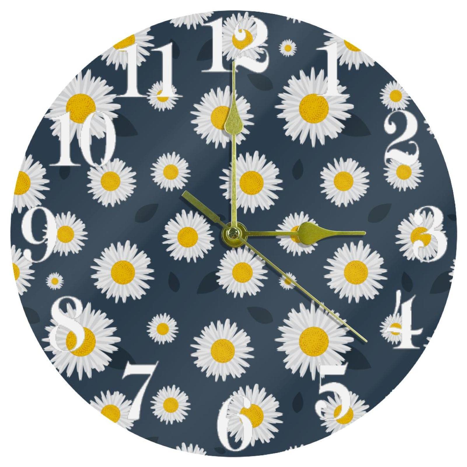 Horloge murale à quartz silencieuse ronde 25cm marguerites maison cuisine école