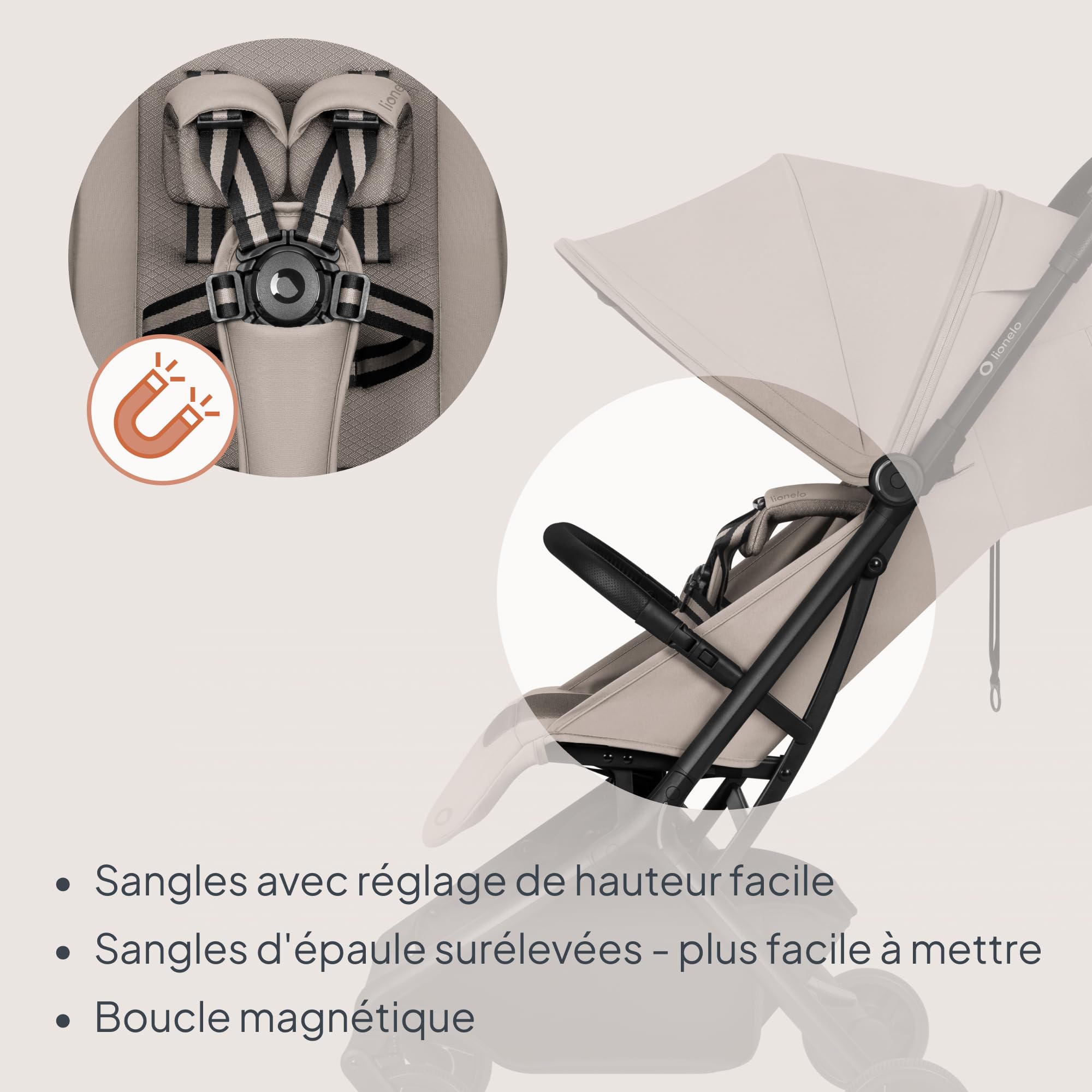 Lionelo Sia Flex Poussette 2 en 1 (0-4 ans, 0-22 kg), nacelle pliable, chaise de promenade, ultra légère, compacte urbaine, pliée à une main, UPF50+, ventilation 3D, boucle magnétique