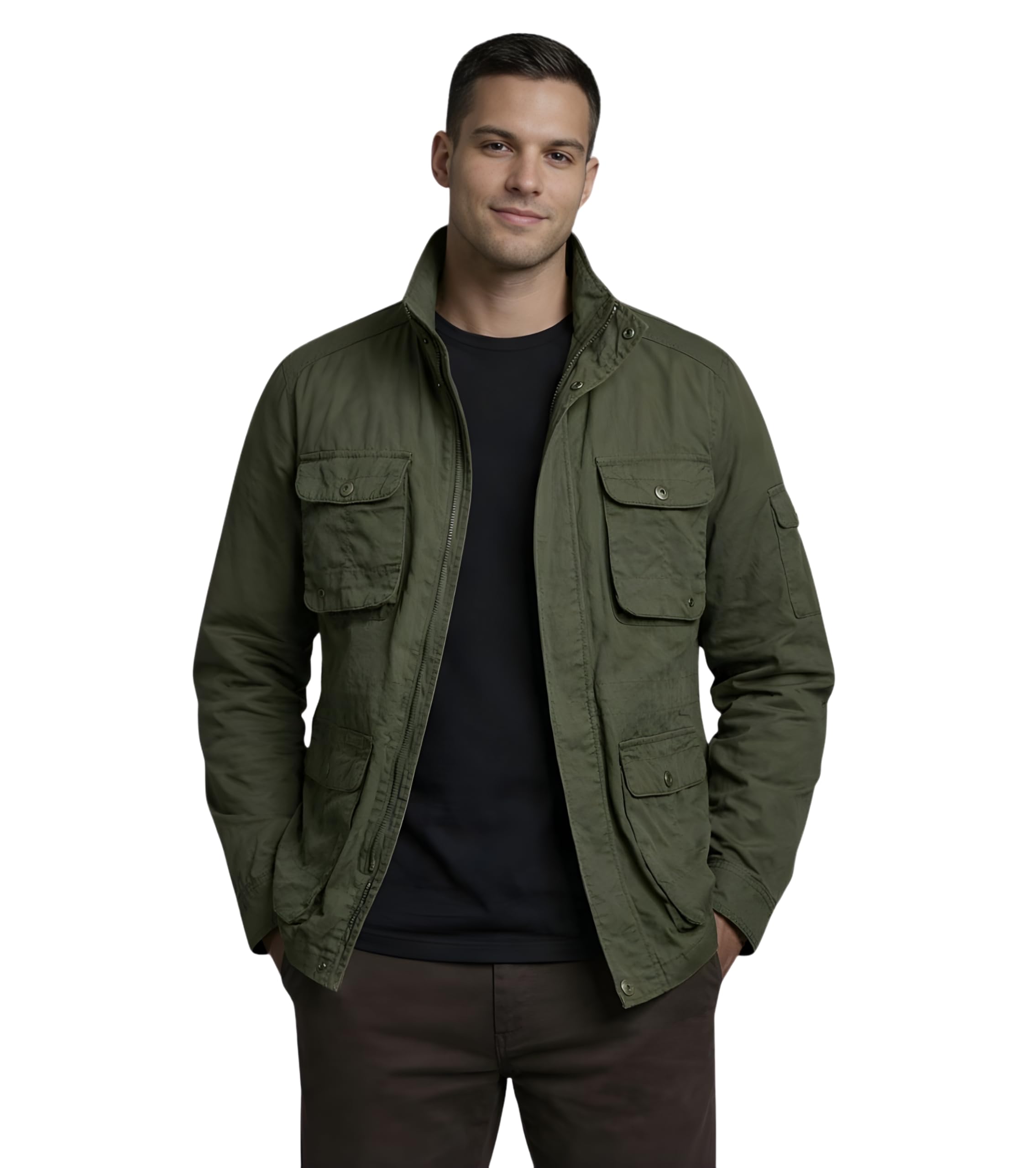 L'MONTE Men's Imported Cotton Outdoor Jacket with Secure Closure and Multiple Pockets - Durable, Comfortable, and Versatile for All Winter Seasons (Army Green, 2XL)