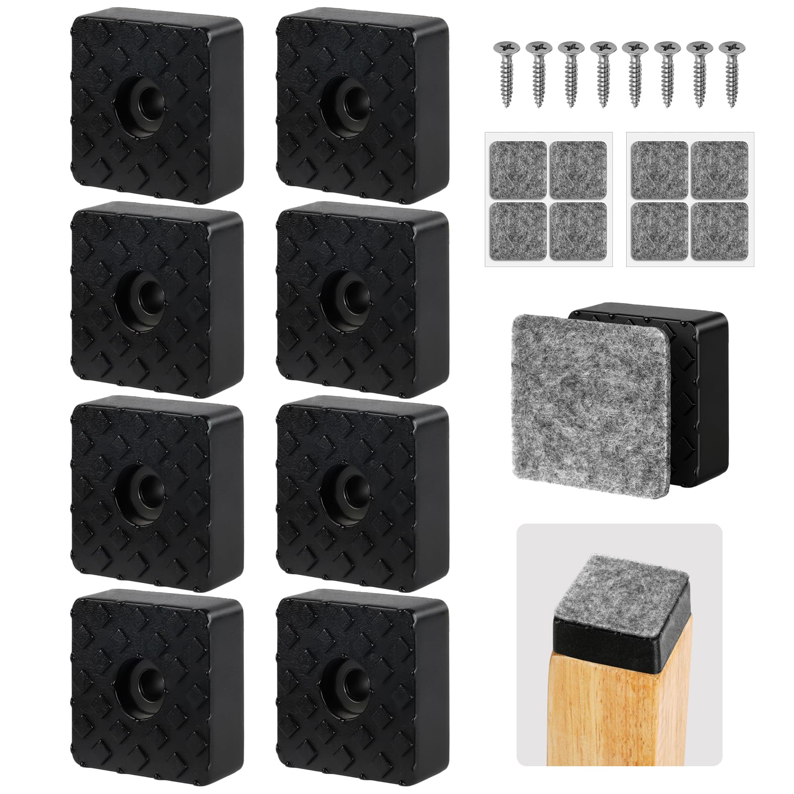 NUTKIT 8PCS Screw-On Rubber Feet with Felt, 30*30mm Non-Slip Furniture Feet