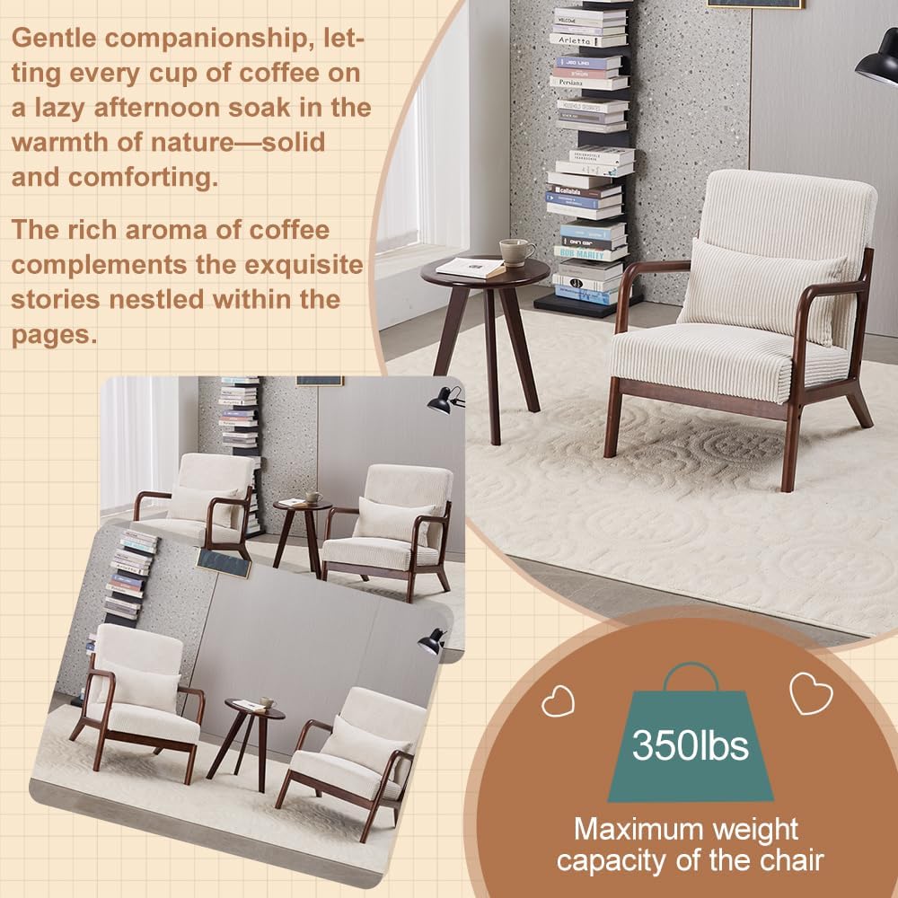 KEIKI Mid-Century Modern Upholstered Accent Chair with Matching Table, Chair and Table Set，Small Bedroom