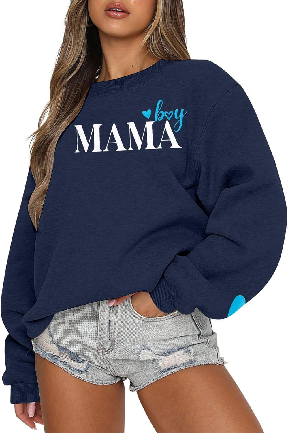 MYHALF Women Mama Oversized Crewneck Sweatshirt: Momma Embroidered Shirt Funny Mom Letter Print Long Sleeve Pullover Tops - Image 5