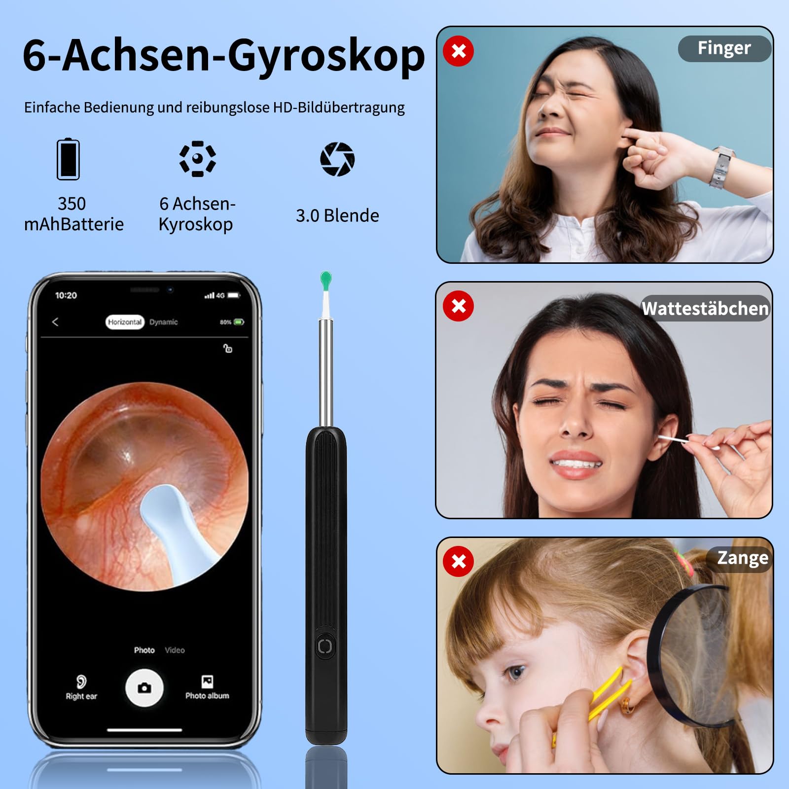 Miluna Ohrenreiniger, OIP67 Wasserdicht Ohrklar mit 6 LEDs, Miluna Pro Ohrenreiniger mit 1080P HD WiFi Kamera, hrenschmalz Entferner Otoskop für iPhone, iPad und Android-Smartphones