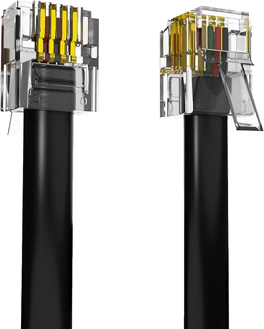ASNQ High Speed Broadband RJ11 to RJ11 Cable for Landline Telephone, Router, Modem to RJ11 Phone Socket or Microfilter - ADSL Cable 5m with OFC Wires and PVC Cover - Internet DSL Cable - Flat, Black