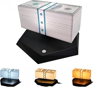 Floating Money Banknote Lamp with Magnetic Levitation, LED Gift for Desk | Magnetic Levitation Dollar Lamp with 3-Color LED Ambient Light, 360° Rotating Desk Gadget