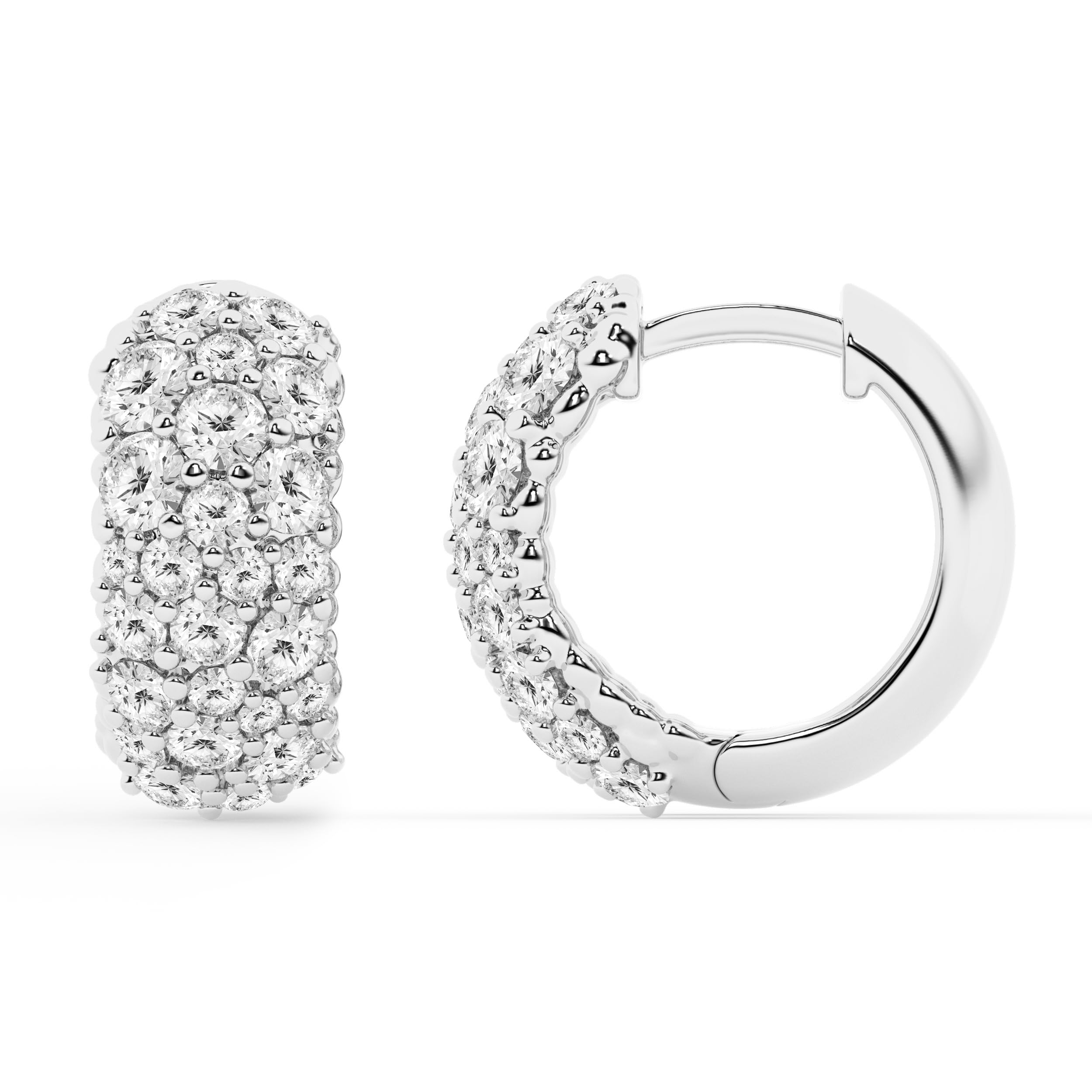 Belacqua 2 Carat Round Lab Grown Cluster Diamond Hoop Earrings in Sterling Silver Color J-K Clarity I1-I2 Prong