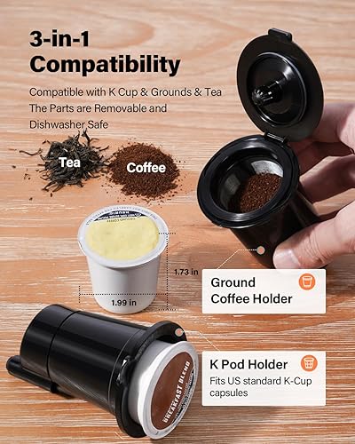 Vista 6 de SHARDOR Cafetera caliente y helada con ajuste llamativo, cafetera de una sola porción para taza K y molidos, tanque de agua extraíble de 52 onzas