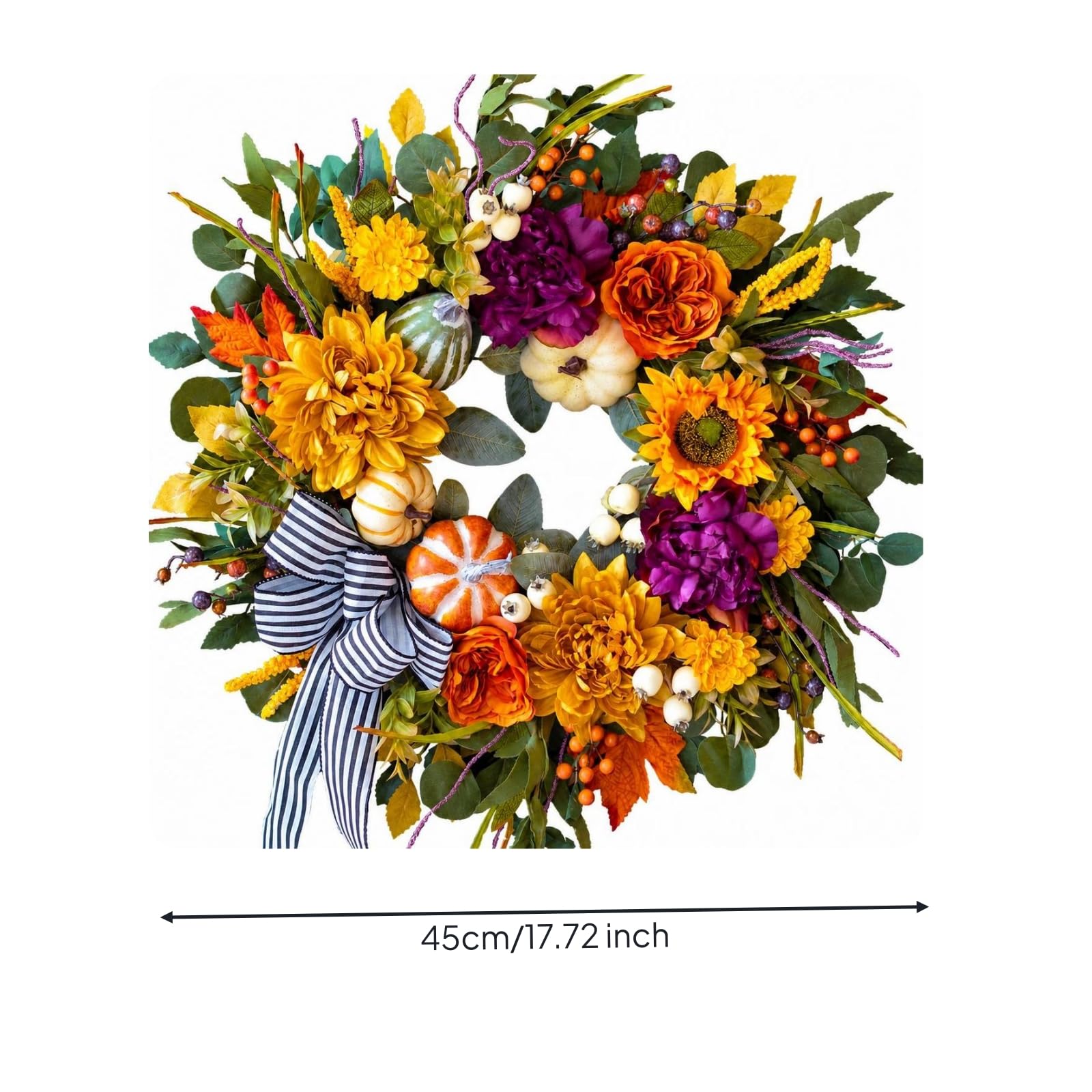 Ghirlanda Autunnale Durevole Ghirlanda con Nastro Decorativo Decorazione per Porta D'ingresso, 秋季花环, 45 CM / 18 Inch