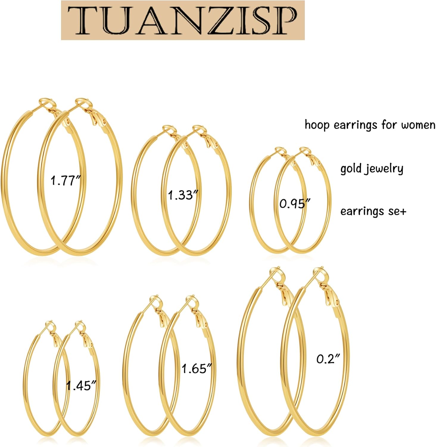 6 Pairs Hoop Earrings for Women, 14K Gold Plated Hoop Earrings Set Hypoallergenic Earrings Large Small Hoops Jewelry for Gifts - Image 5