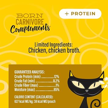Tiki Cat Born Carnivore Complements Wet Cat Food Topper, High Protein & Limited Ingredient, Chicken, 2.1 oz. Pouch (12 Count)