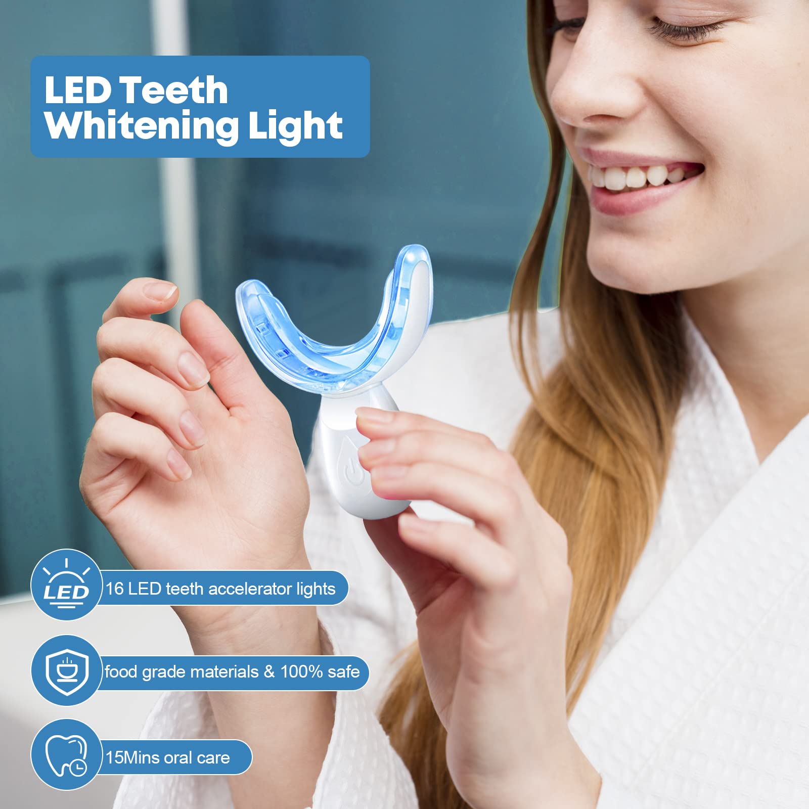 HIYAA - Kit sbiancante per denti con 16 LED, kit sbiancante per denti con 3 penne gel sbiancanti, piastra colorata, vassoio, sbiancante per denti senza sensibilità, per casa e viaggi, bianco