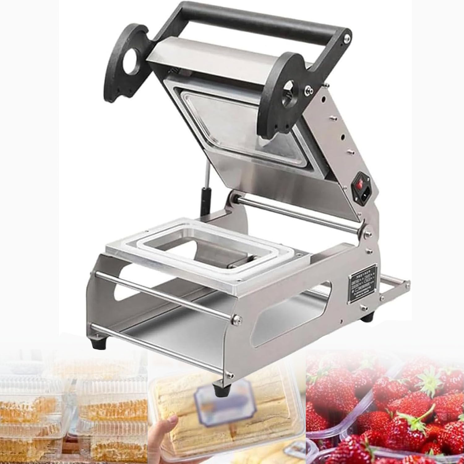 Selladora manual de alimentos para cajas y bandejas de sándwich, eficiente 7-8 veces/minuto, ideal para supermercados y envasado de alimentos