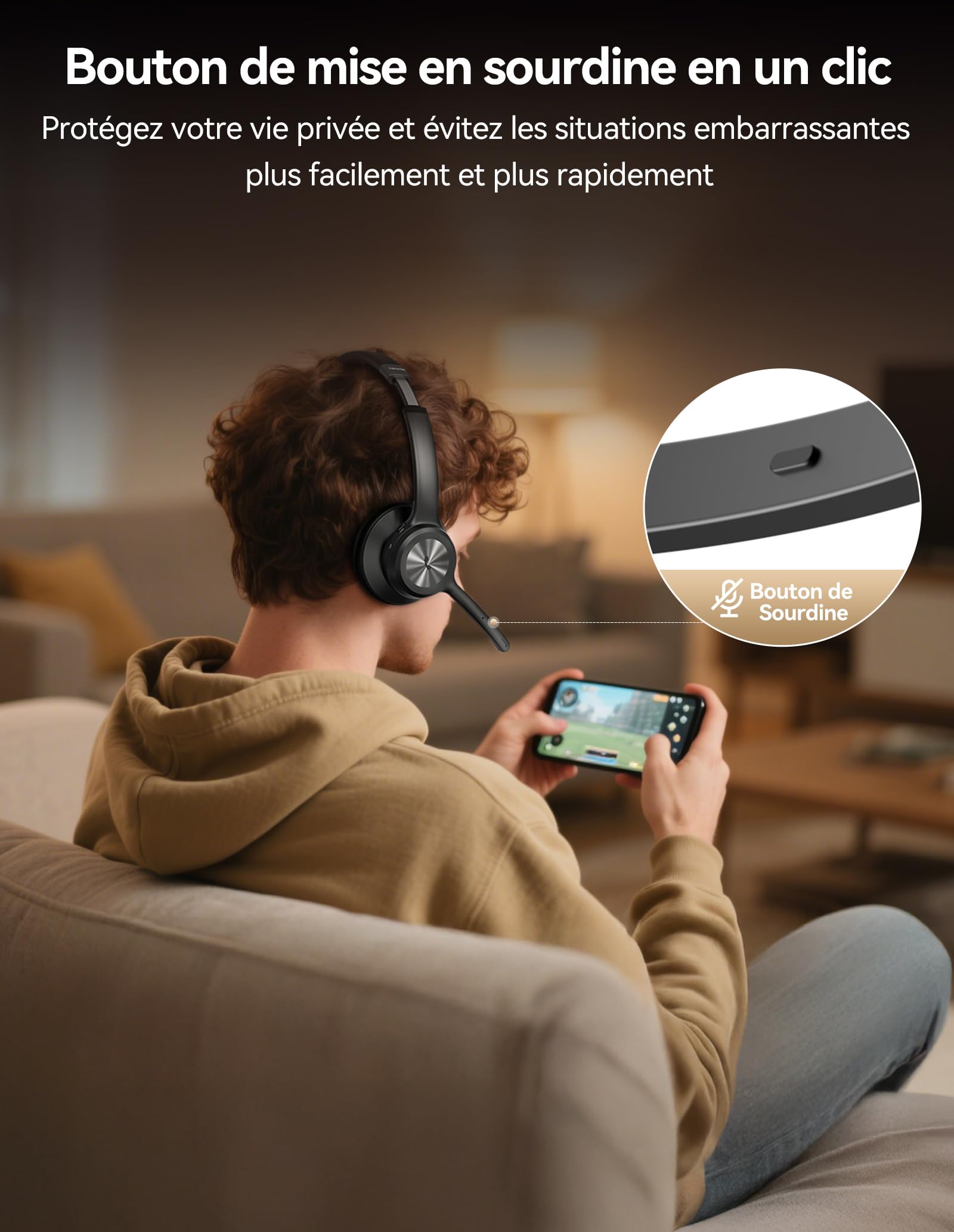 TECKNET Casque Bluetooth sans Fil avec Micro, Casque Audio sans Fil Technologie Bluetooth 5.2, Casque Micro, Casque Micro Bluetooth Wireless pour Ordinateur Portable, Skype, Centre d'appels, Bureau