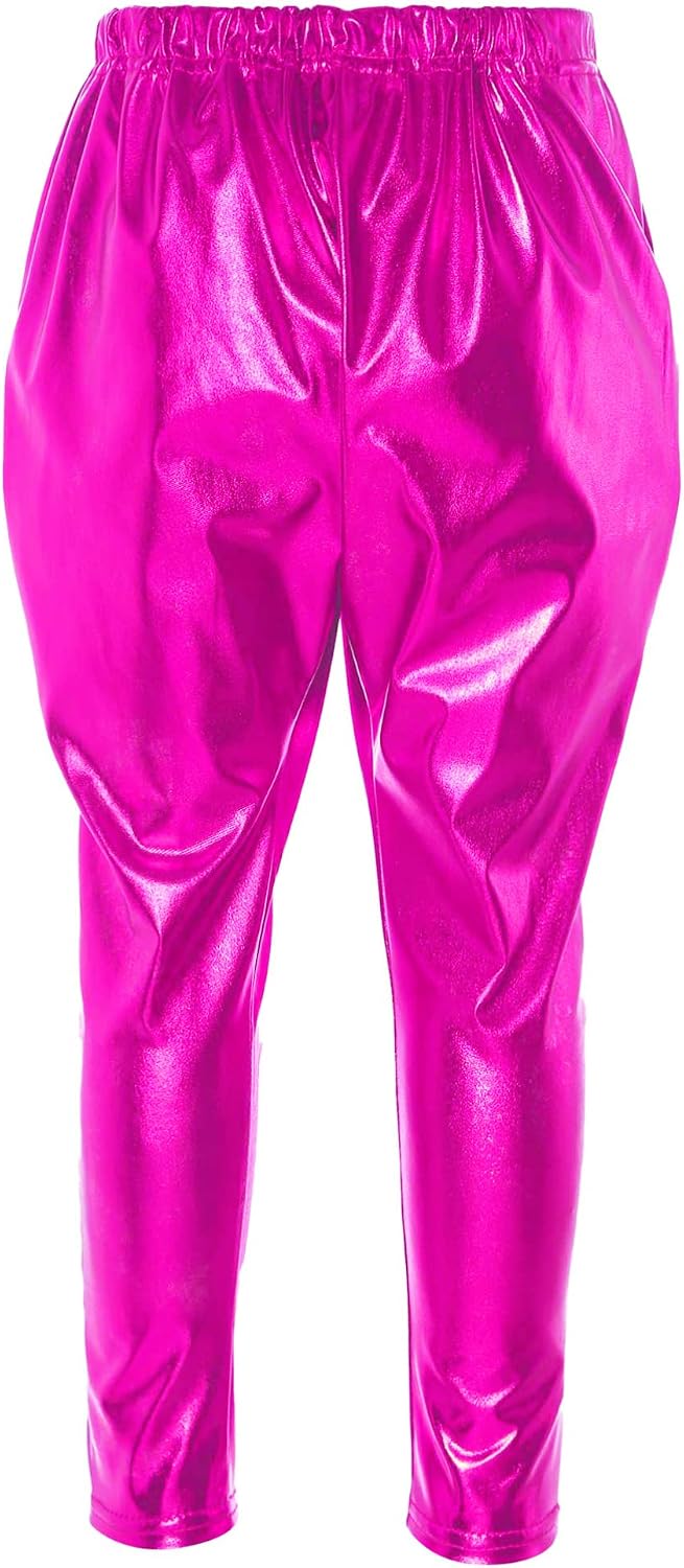 Aislor Kids Girls Boys Shiny Metallic Dance Harem Pant Gymnastics Athletic Leggings for Jazz Hip Hop Latin Ballet Dance