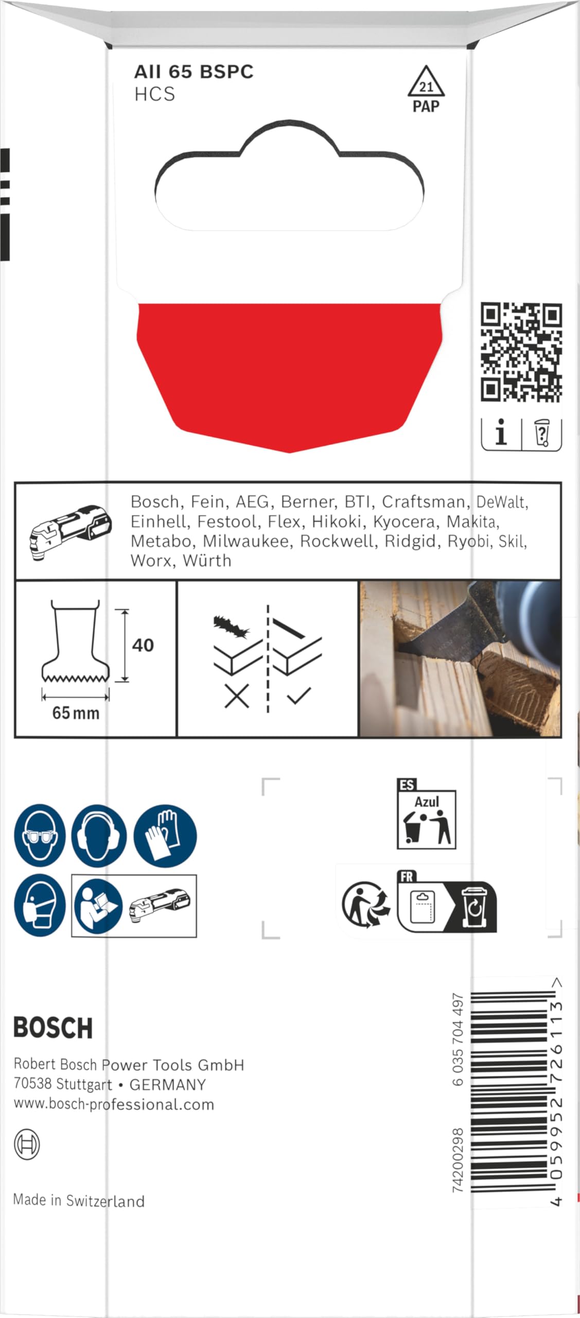 Bosch 5x Hoja de corte de inmersión AII 65 BSPC (para Madera dura, Madera blanda, Anchura 65 mm, Professional Accesorios Multiherramienta)