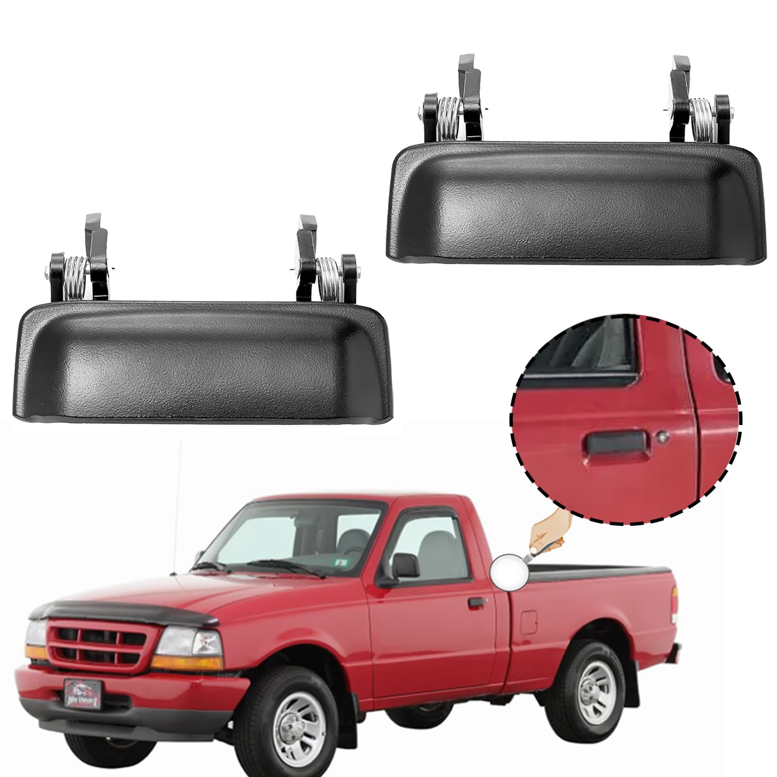 Exterior Door Handle, All Metal Front Outside Left Driver & Right Black Compatible with Ford Mazda Vehicle Ranger B2300 B3000 B4000 1998-2011, Replace# FO1310134, 2L5Z1022404BAA (2PCS)