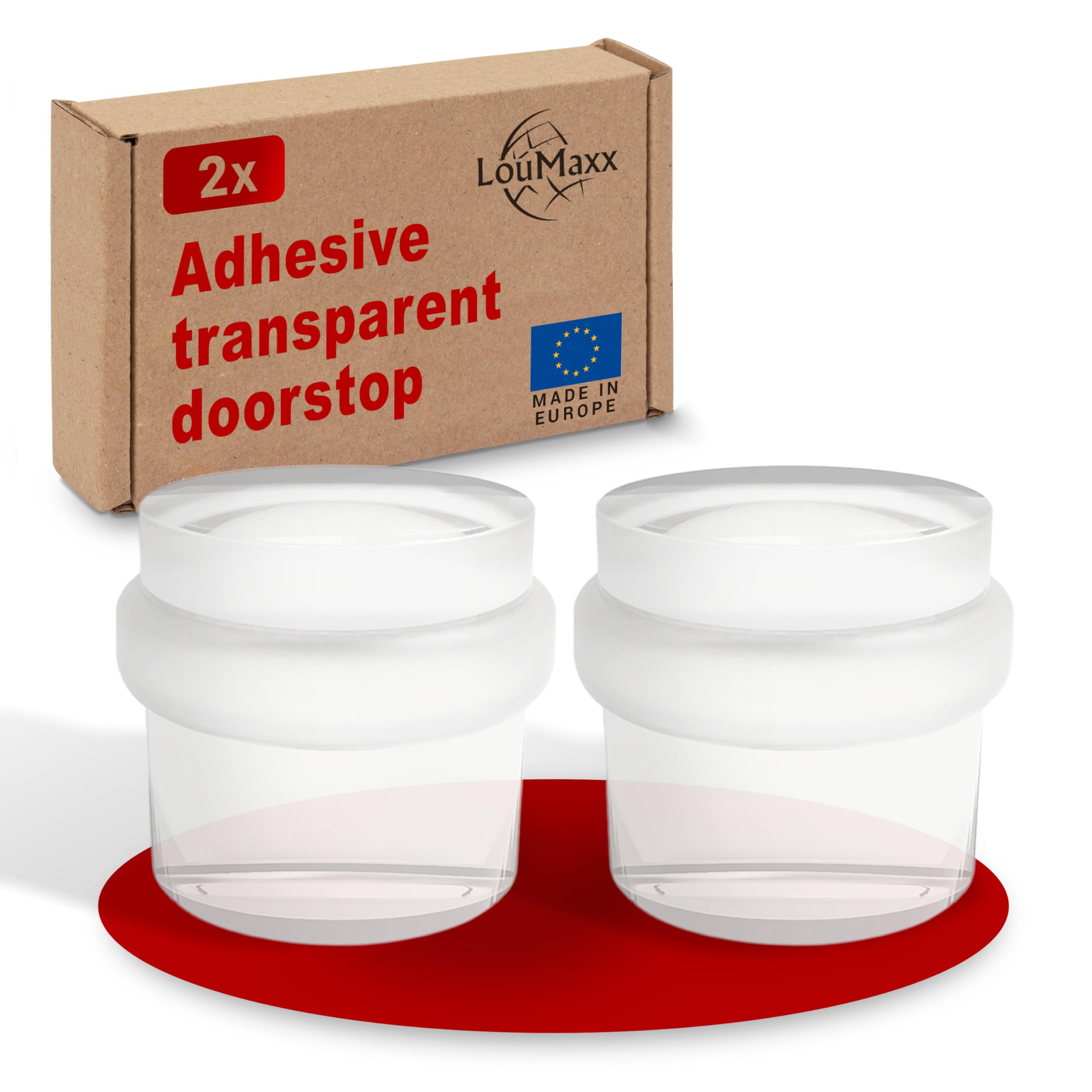 LouMaxx Door Stopper - Set of 2, Transparent, Self-Adhesive Plastic - Protects Walls and Furniture, Quick Installation, Subtle Design
