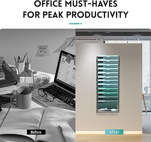 Miniatura 6 de SUPEASY Organizador de archivos de pared de 13 niveles, soporte de malla para correo de oficina, organizador de pared colgante para revistero para