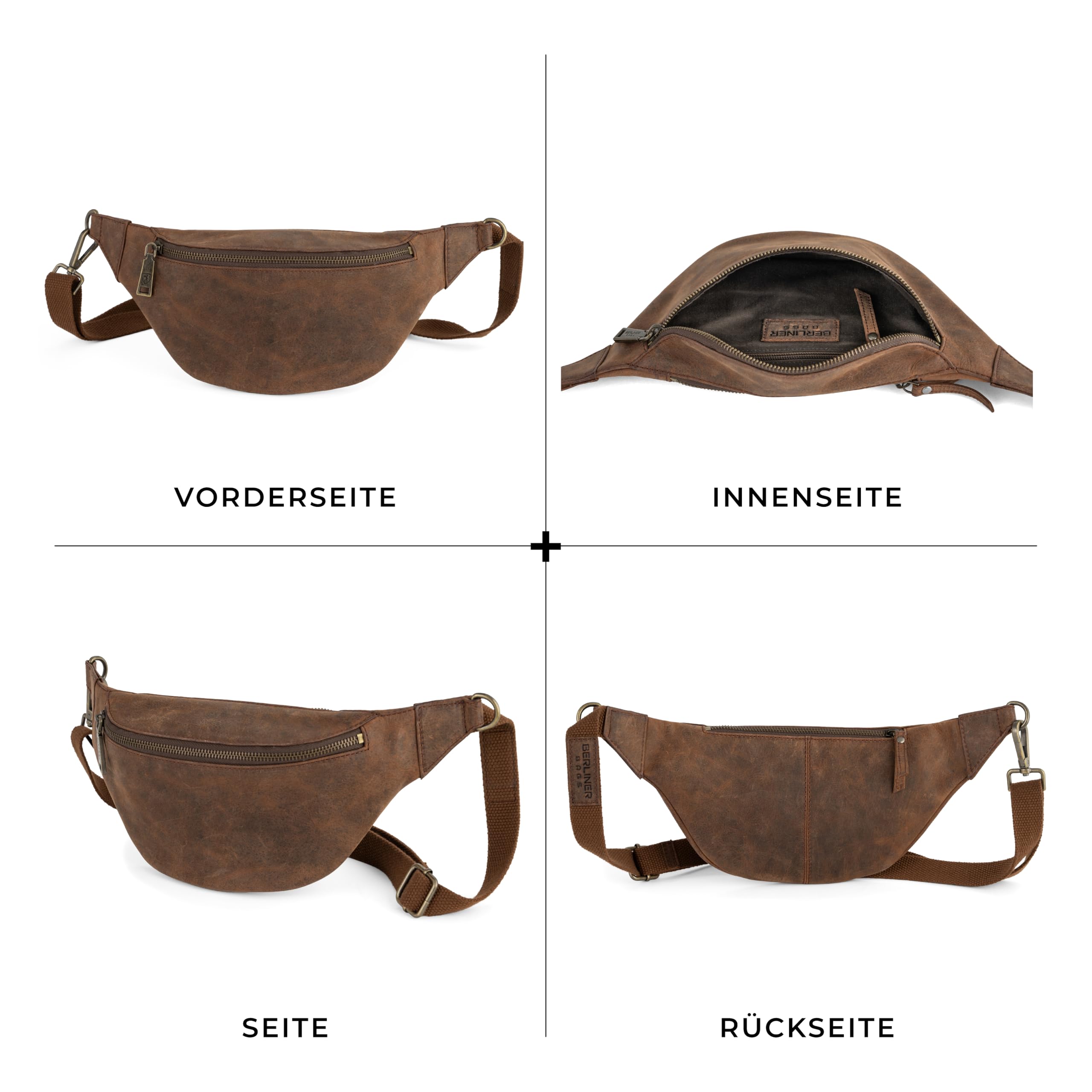 Berliner Bags Bauchtasche Kai L Vintage, Gürteltasche aus Leder - Braun | Gürteltasche & Bauchtasche für Damen und Herren, verstellbarer Gurt & YKK-Reißverschluss, Wasserabweisendes Echtleder