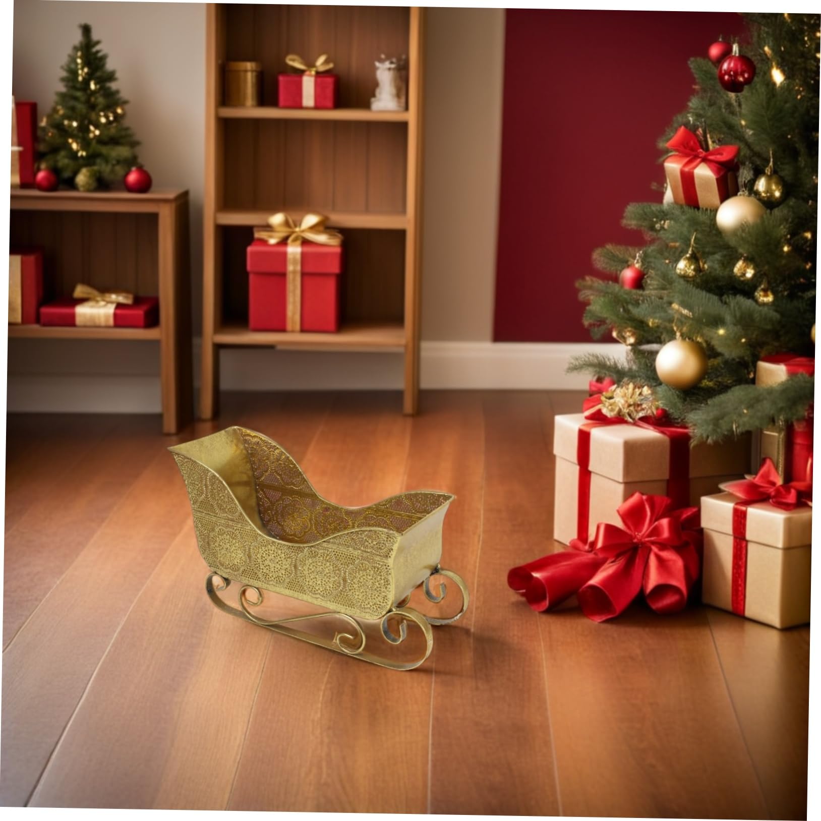 Gatuida Schlittenspielzeug aus Eisen für Kamin oder Tisch Mini-weihnachtsschlitten als Dekoration Kleiner Schlitten mit Korb für Süßigkeiten und Gegenstände
