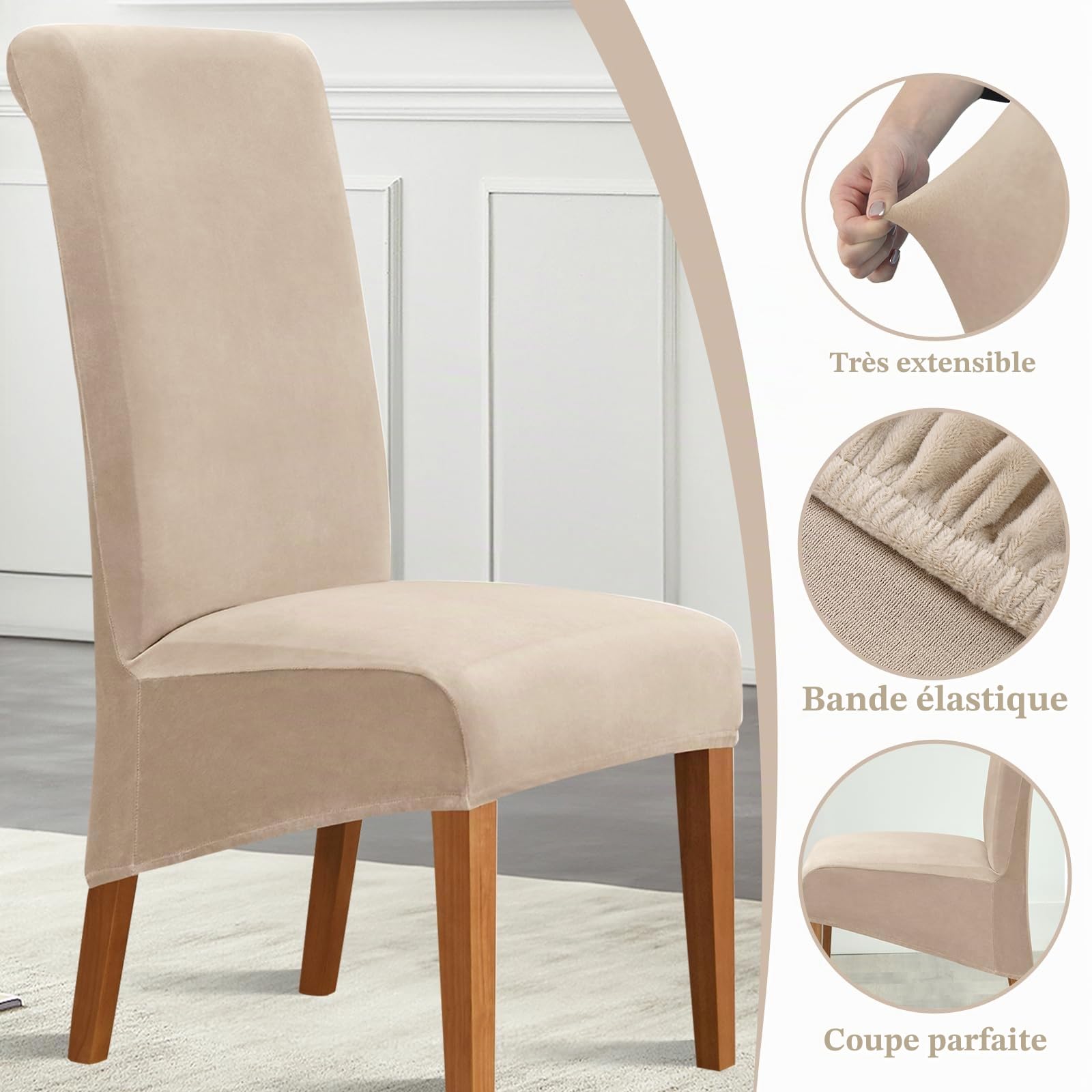 Alishomtll Lot de 6 housses de chaise XL universelles extensibles en velours pour chaises basculantes, grandes chaises de salle à manger - Lavables - Protection pour cuisine, banquet, mariage, fête