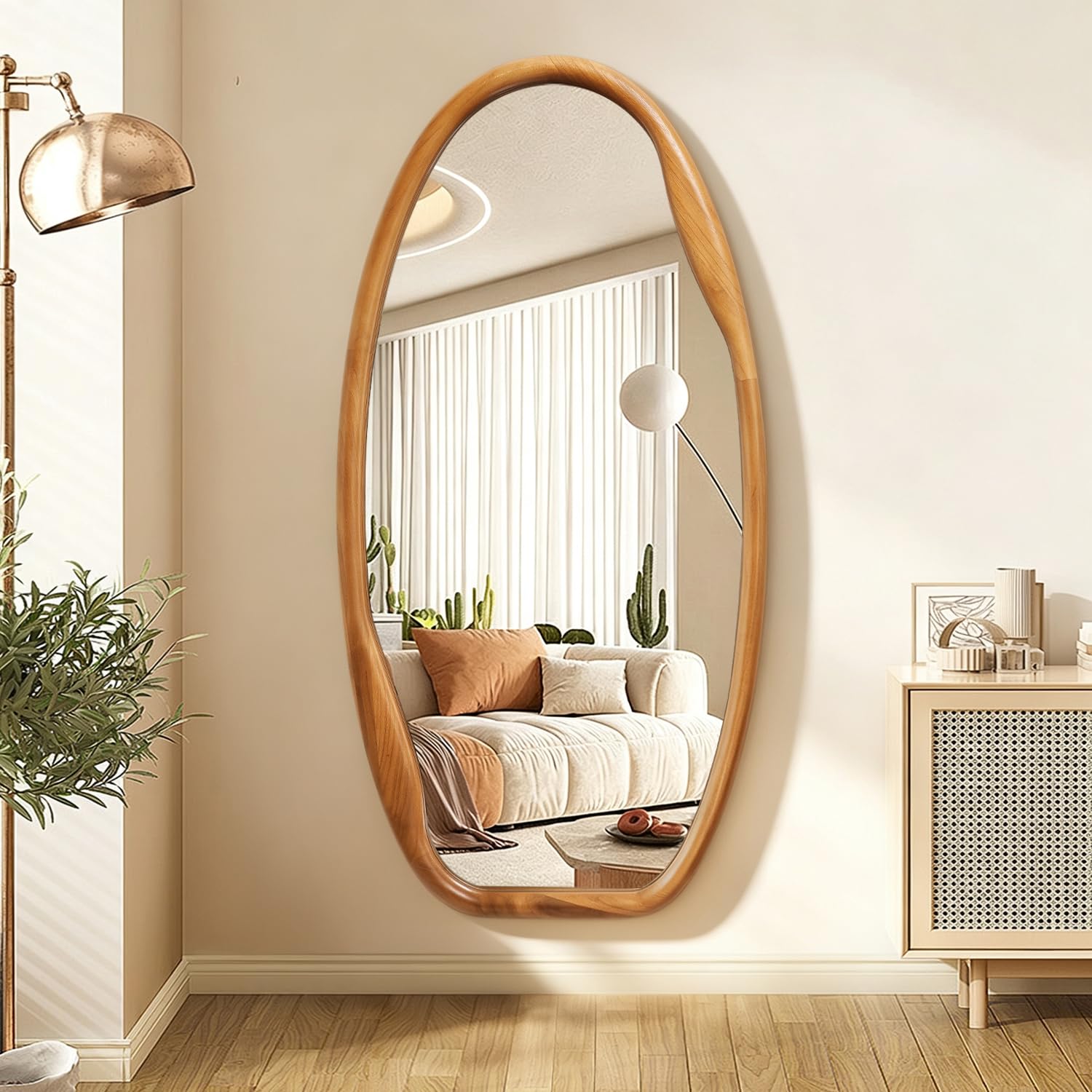 JJUUYOU Espejo Colgante con Marco de Madera de diseño Irregular, tamaño 100x50 cm. Ideal para baños, dormitorios, Salas de Estar, vestidores y entradas.