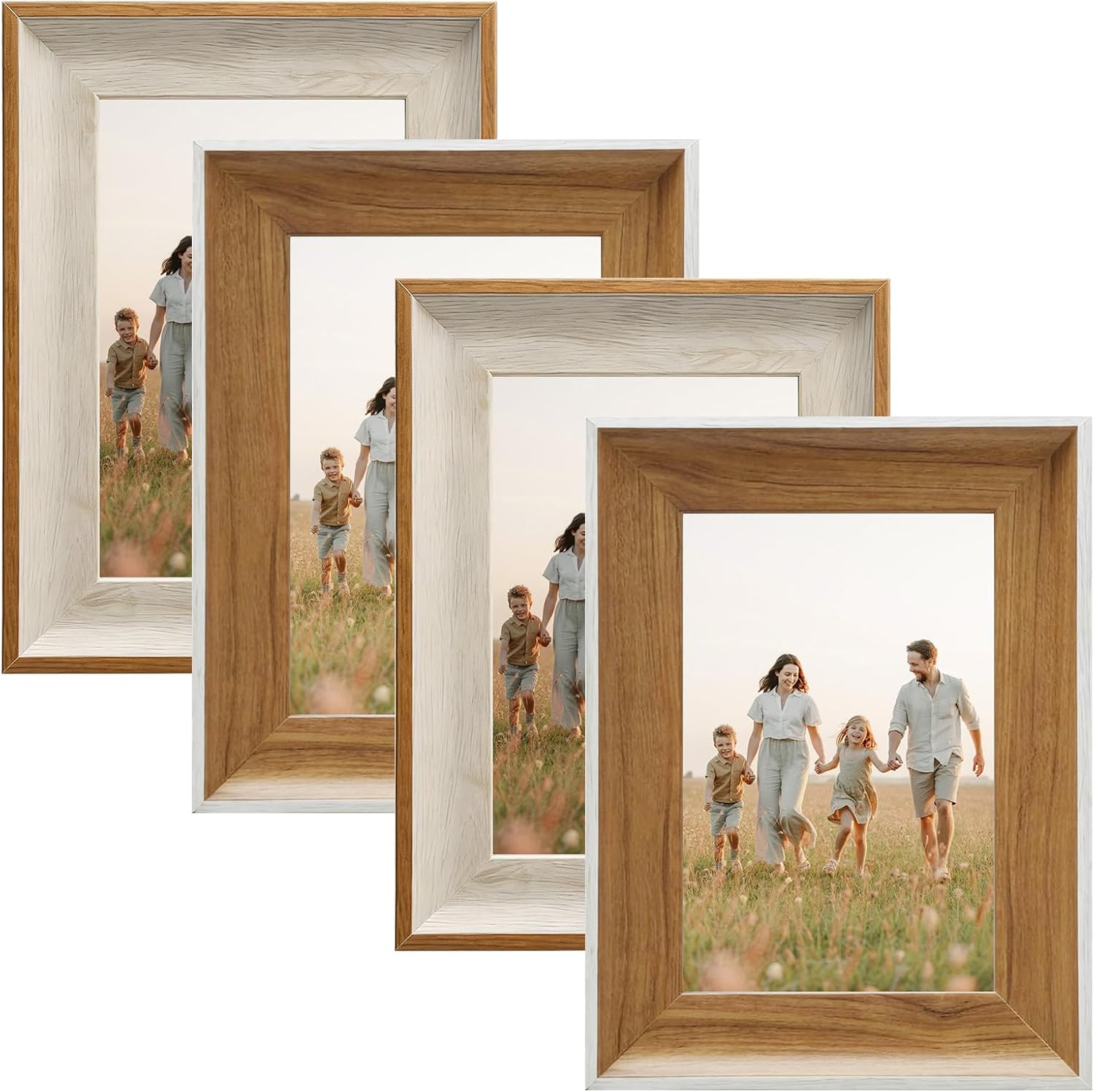 Pack of 4 Vintage Picture Frames 10 x 15 cm Picture Frame with Plexiglass for Standing and Hanging Photo Frame for Living Room Bedroom Office Gallery
