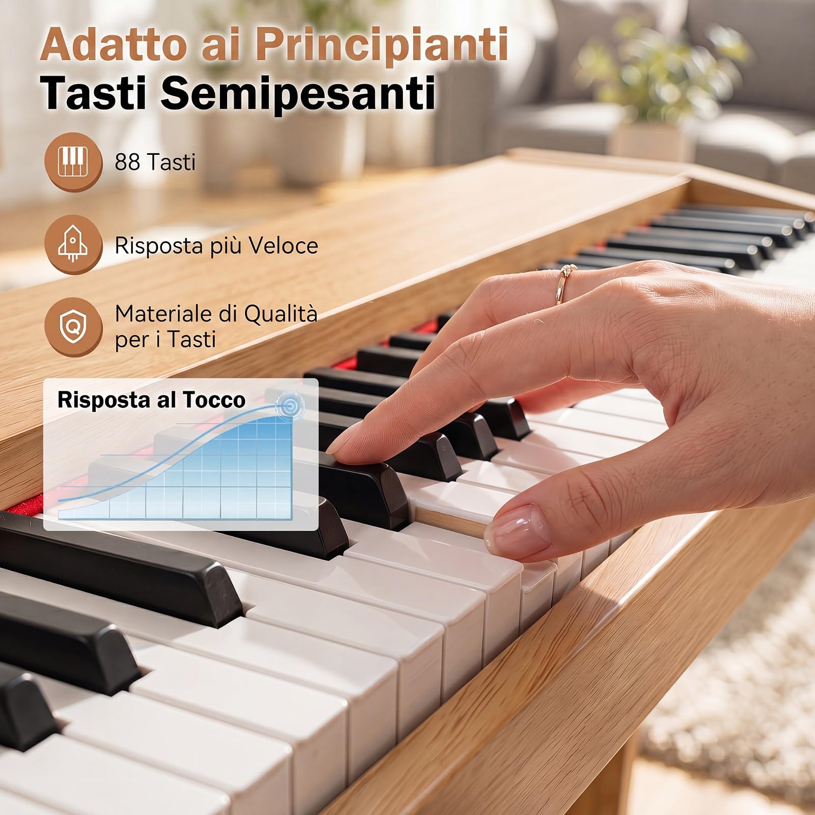 COSTWAY Pianoforte Digitale 88 Tasti Semipesati Full Size Regolabile | Pianola Elettronica da Casa con Pedale, Supporto, 800 Timbri, 600 Ritmi, 80 Brani per Principiante