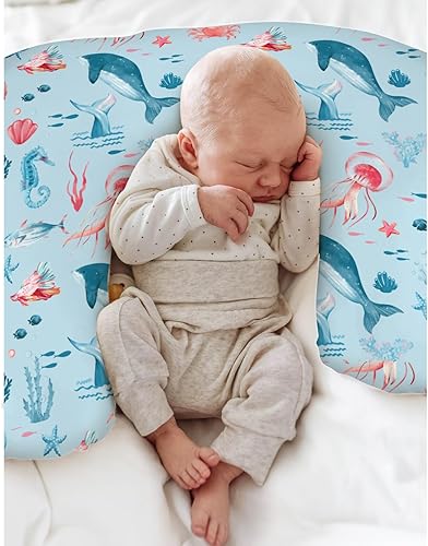 Miniatura 4 de Lindas fundas de almohada de lactancia de animales marinos para niño y niña, tortuga, ballena, medusa, caballo marino, funda de almohada para