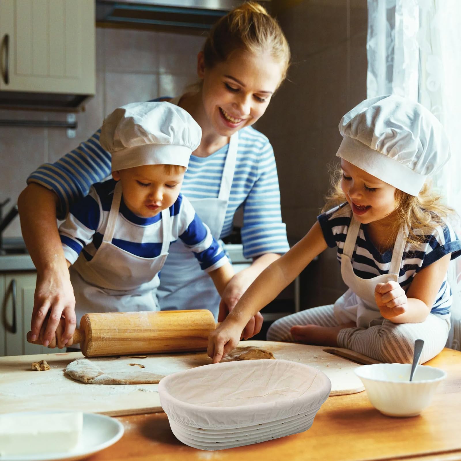 Set mit 3 Gärkörben, 25,4 cm, oval, für Sauerteig, Brot, Teiggärschalen mit Einlagen, perfekt für professionelles und privates Teigbacken