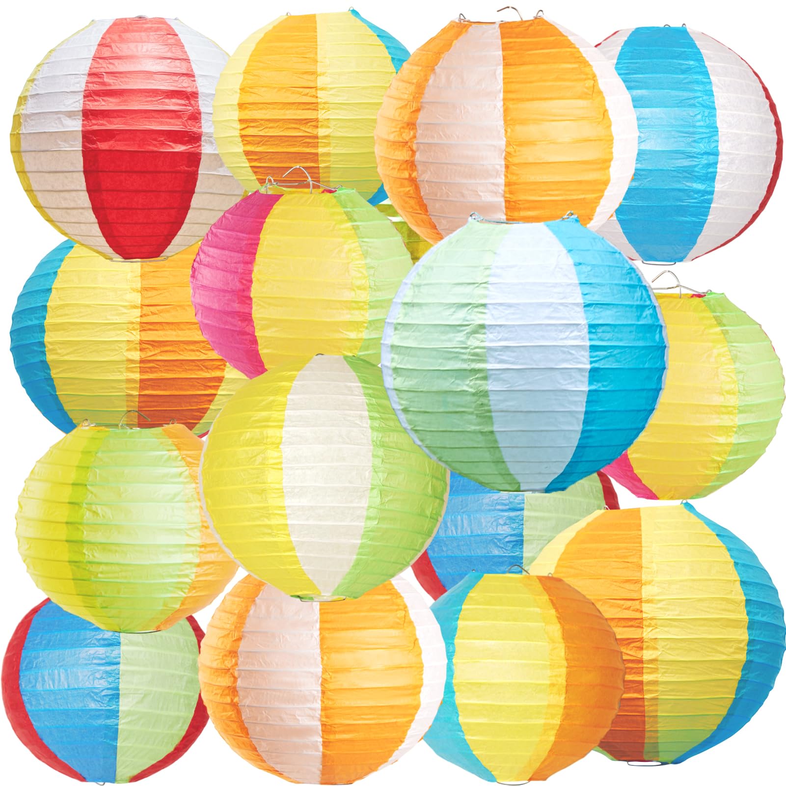 Easy Joy 16PCS Pool Party Decorations, Summer Beach Ball Paper Lanterns, Colorful Luau Themed Round Hanging Decorations, for Home, Office, Room, Outdoor, Birthday, Classroom, Party Supplies