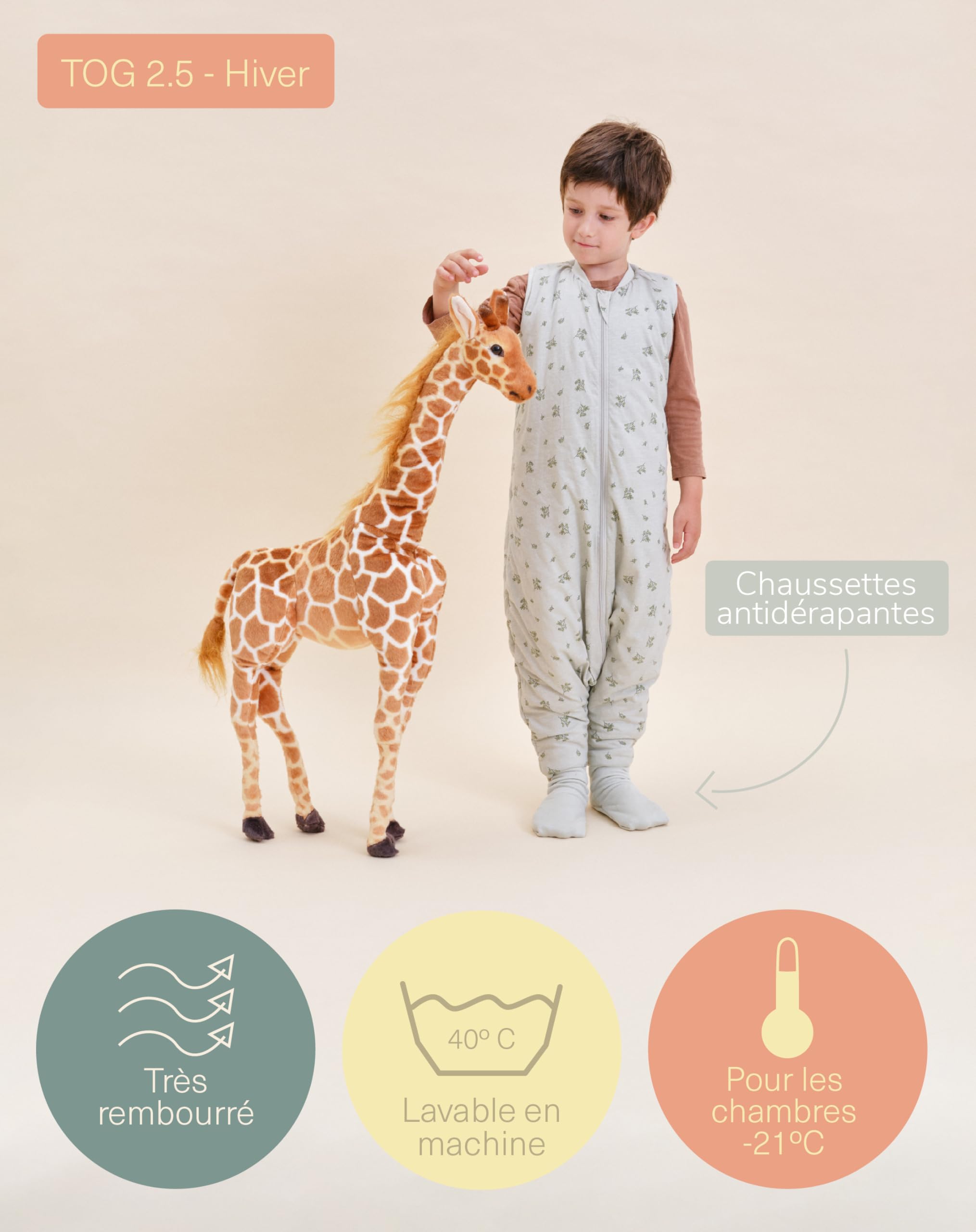 Gigoteuse Hiver Bébé Pieds 2.5 TOG - Coton - Fermeture Éclair Double - 80cm 18-36 Mois