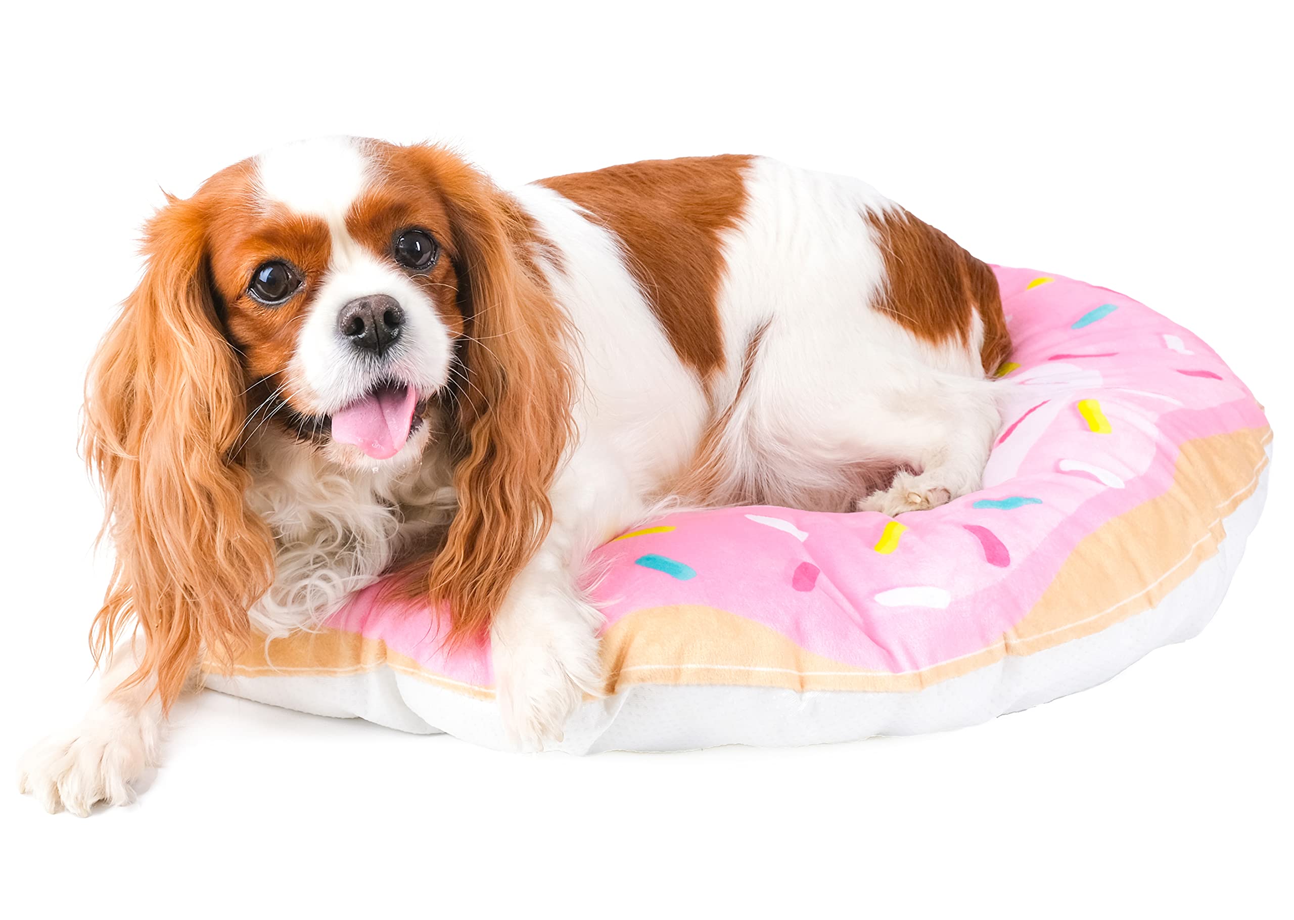 Longrich Donut Cat Bed & Dog Bed, 3D Realistic Donut Print Pets Bed with Non-Slip Bottom for Medium/Large Indoor Pets, Machine Washable, 24 inches,