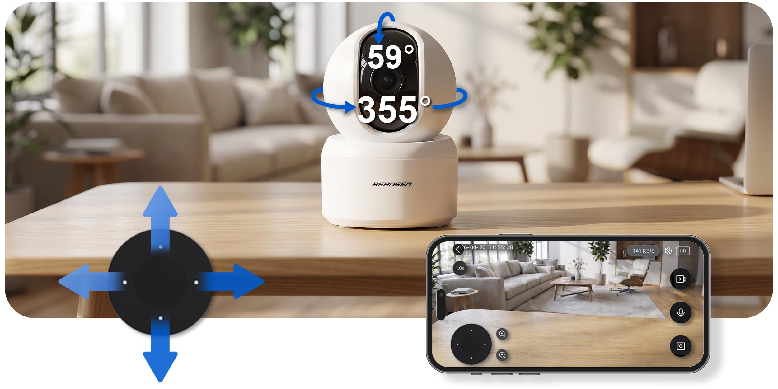 Berdsen Tuya - Cámara IP WiFi 3MP Monitor de bebé con cámara - Giratorio 355°/59° - Modo Nocturno, 4 LED IR, detección de Movimiento, Audio bidireccional, MicroSD