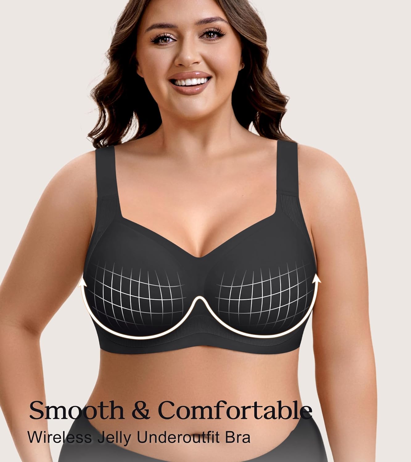 Womens Seamless Wireless Jelly Bra Plus Size Full Coverage Supportive Bras Comfortable Push Up No Underwire Paded Everyday Bra Black Large - Image 2