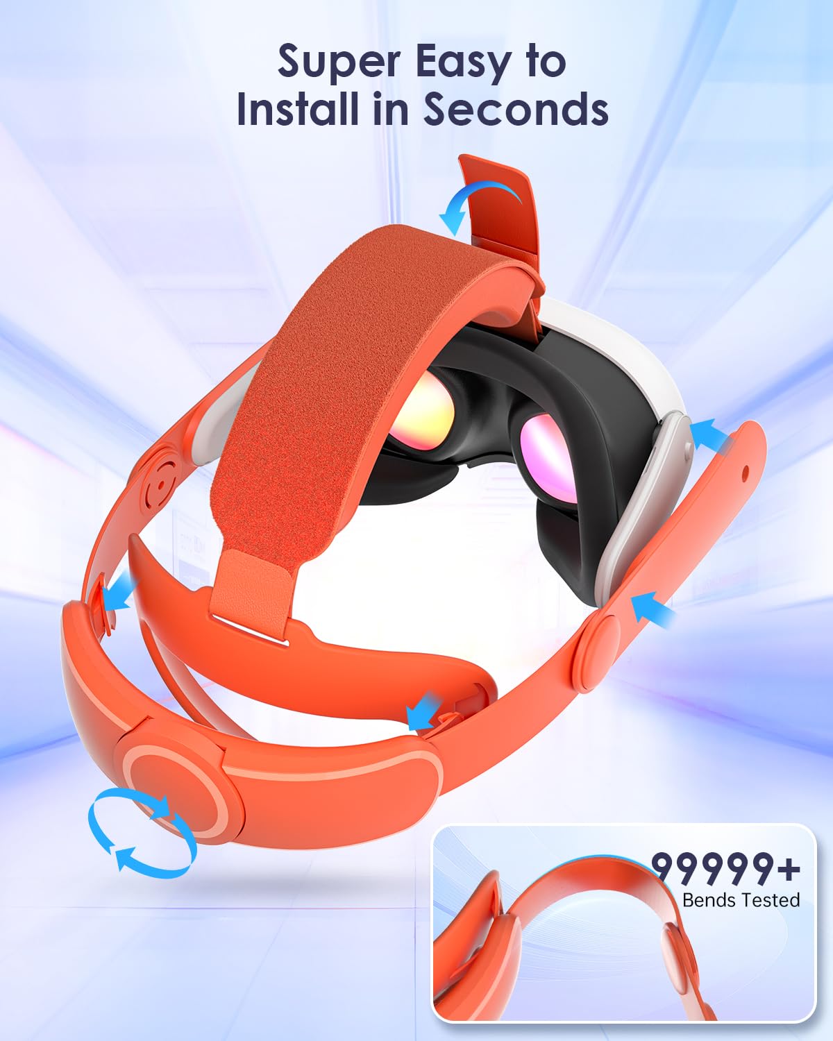 Sangles Compatibles pour Quest 3S pour Quest 3 Serre Tête pour Serre Tête pour Quest 3S Accessoires pour Quest 3 Accessoires VR Solides et Confortables Sangles Elite - Orange Sanguine