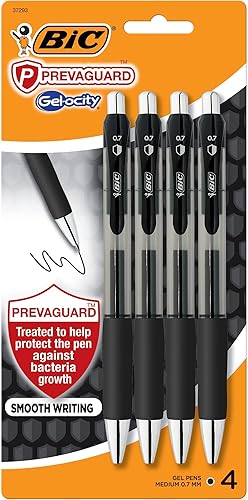 BIC PrevaGuard - Bolígrafo de gel Gel-ocity con protección integrada para suprimir el crecimiento de bacterias en el bolígrafo, punta media