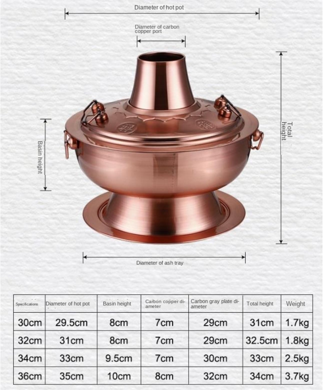 INUUXLG Chinese Hotpot Stainless Steel Hot Pot Chinese Cooker Soup Pot Traditional Cooking Copper Hot Pot(A,30cm) (Silver 32cm)
