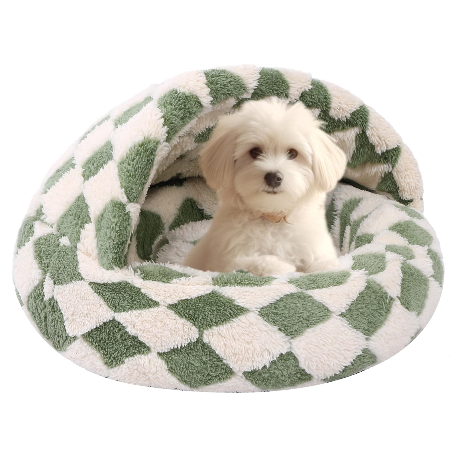 Dog Beds for Small Dogs, Cat Bed Cave, Washable Cute Cat Bed, Cozy Nook Pet Bed for Dogs or Cats, Anti-Slip Puppy Bed Fits up to 12 lbs Pets(Grid Green, 20" x 20")